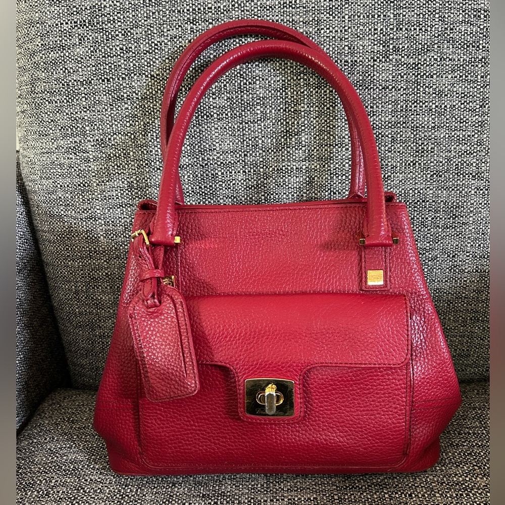 Brooks Brothers Raspberry Red Pebbled Leather Satchel